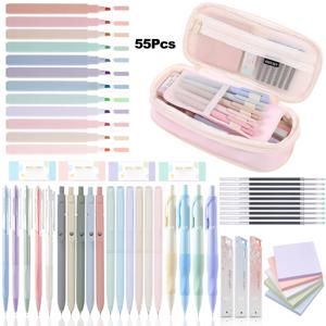 TEMU 럭셔리 에스테틱 문구 세트 - 대용량 펜 케이스, 밝은 형광펜, 부드러운 젤 볼펜, 정밀한 기계식 연필, 컬러풀 노트, 지우개 및 리필 포함 - 학생과 예술가를 위한 완벽한 개학 선물|필통