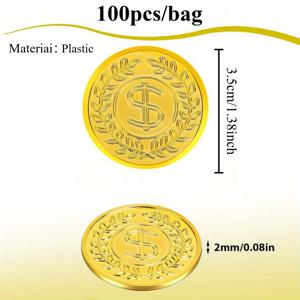 TEMU [2D 플랫] 100개 골든 코인 - 플라스틱 해적 보물, 게임, 파티 선물, 장식용 골든 코인, 여름 휴일 축하, , 가방, 냄비에 이상적