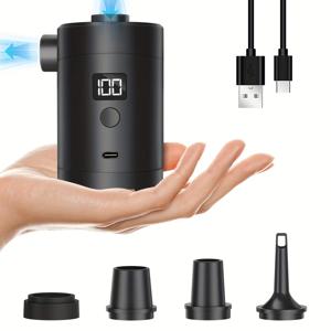 TEMU 인플레이트 장난감용 전동 에어 펌프, 휴대용 빠른 공기 주입 펌프, 노즐 4개 포함, USB 충전식, 자동 공기 주입/방출, 에어 매트리스, 보트, 캠핑, 팽창식 장비, 소파, 풀 플로트에 적합