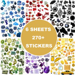 TEMU 휴일 및 계절 계획용 270개 재사용 가능한 컬러코드 스티커 - 하트, 별, 음표 & 음식 테마의 6가지 생생한 세트 (검정, 노랑, 빨강, 초록, 보라) - 플래너, 캘린더, 스크랩북 & 이벤트 관리용 매트 페이퍼 스티커, 크리스마스 스티커, 플래너 액세서리, 장식 라벨, 고품질 접착제, 스크랩북 , 주제별 라벨, 내구성 있는 소재