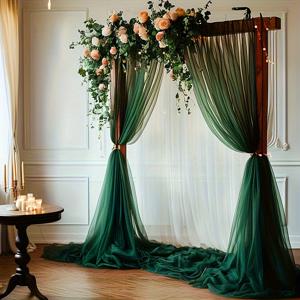 TEMU 우아한 딥 그린 시어 커튼, 포켓 디자인, 8.2피트 로드용, 결혼식, 브라이덜 샤워, 생일, 기념일, 파티, 사진 배경, 홈 데코에 적합. 실내외 모두 사용 가능한 다용도 폴리에스터 드레이퍼리 패널