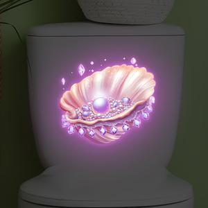 TEMU 1개 야광 변기 스티커, 빛나는 껍질과 진주 디자인, 탈착식 방수 PVC, 변기 뚜껑 및 탱크 장식에 적합.