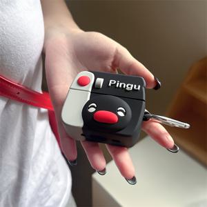 TEMU 에어팟 케이스용 핑구 귀여운 펭귄 디자인 - 부드러운 실리콘, 빨간 버튼과 재미있는 얼굴, 에어팟 1, 2, 3, 4 프로, 프로2, 에어팟 보관용| 재미있는 액세서리| 실리콘 케이스