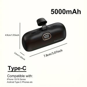TEMU 5000mAh 소형 휴대용 충전기, 여행에 적합, 아이폰 15/16 Pro Max 및 삼성 기기와 호환, 비상 전원 공급 장치 역할, 훌륭한 선물로 좋습니다.