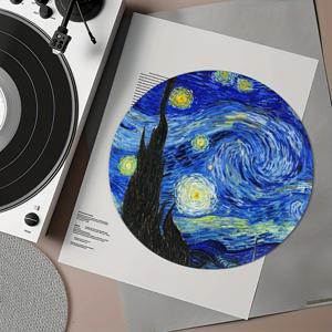 TEMU 1pc Van Gogh Starry Sky 프린트 바이닐 레코드 턴테이블 매트 - 3mm 바이닐 플레이어용 내구성 및 미끄럼 방지 패드, 사운드 품질 향상, 소음 및 먼지 감소, DJ, 음악가, 음악 애호가를 위한 음악 주제 장식, 음악 룸 장식, 음악 액세서리, 예술적인 디자인, 고품질 재질