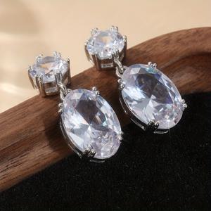 TEMU 럭셔리 구리 소재 오벌형 합성 지르코니아 펜던트 귀걸이, 주얼리 선물