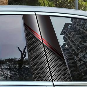 TEMU 2개 쿨 메탈릭 자동차 B-필러 스티커, 레드 & 블랙 & 원형 구멍 패턴, 완벽한 차량용. 이 방수 데칼은 간편하게 부착되며 오래 지속되도록 설계되었으며, 세단, 자동차, SUV 및 MPV에 적합합니다.