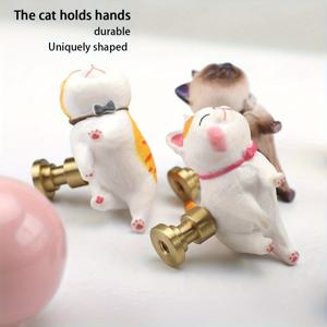 TEMU 귀여운 만화 고양이 문 손잡이 3개 세트 - 귀여운 새끼 고양이 디자인, 내구성 있는 금속 구조, 캐비닛, 서랍 및 옷장용 쉬운 설치 - 장난기 있는 홈 데코 액세서리, 서랍 손잡이