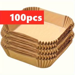 TEMU 100개 비접착 에어프라이어 라이너 - 안전한 요리, 쉬운 & 건강한 베이킹을 위한 종이와 리브 엣지, 전자레인지 사용 가능, 가정 및 상업용 주방에 이상적, 필수 주방 액세서리, 식품 안전 소재, 내구성 있는 전문 셰프 품질, 에어프라이어 액세서리