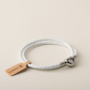 TEMU BLKSMTH 흰색 가죽 팔찌, 복숭아 모양의 이중 디스크