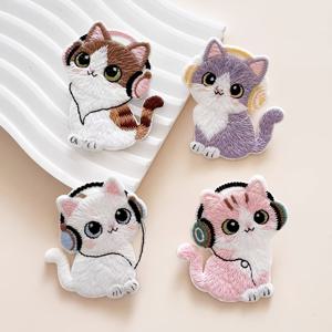 TEMU 귀여운 고양이 귀걸이 자수 패치 4개 세트, 고품질 니들웍 앱리케 - 스카프, 모자, 가방 & 휴대폰 케이스 DIY 장식용 만화 동물 디자인