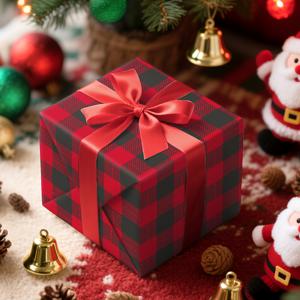 TEMU 크리스마스 포장지 1롤 | 빨간색과 검은색 체크무늬 패턴, 크리스마스 선물 포장, 장식, 파티 분위기 연출 및 공예에 적합 - 43cm × 500cm (17인치 × 16.4피트)