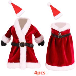 TEMU 4개 크리스마스 장식 세트 (산타 모자 포함), 창의적인 드레스 가운 (와인 포장 및 파티 선물용), 실내/실외 패션 장식