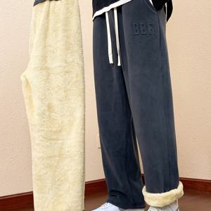 TEMU 남성용 캐주얼 기모 안감 조거 팬츠, 부드럽고 편안한 원단으로 제작되었으며, 옆면 포켓과 허리 조절 가능한 드로스트링이 특징입니다. 겨울 의상, 야외 활동, 휴일 외출, 캐주얼 외출에 적합합니다.|냉장고바지|남자바지|바지