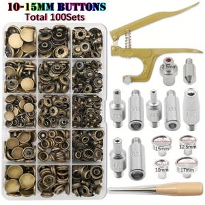 TEMU 10mm~15mm 스테인리스 스틸 스냅 단추 100개 박스 세트 (설치용 플라이어 포함), 가정 의류, 재킷, 가죽 공예 및 재봉 수리 도구에 적합.