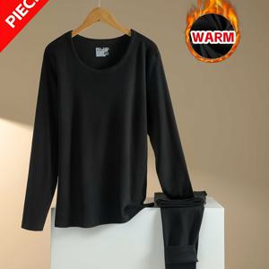 TEMU 남성용 따뜻한 긴팔 라운지웨어 & 바지 세트 | 스키니핏, 크루넥, 중간 정도 신축성 있는 원단, 화이트, 블랙, 그레이 색상으로 제공