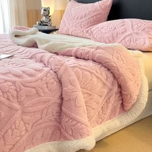 TEMU 고급스러운 이중 레이어 두꺼운 타월 담요, 가을과 겨울 침구용으로 따뜻하고 포근하며 부드럽고 편안한 원단으로 제작되었으며 세탁기 사용 가능하며 베갯잇은 포함되어 있지 않습니다.