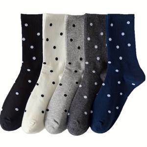 TEMU 폴카 도트 디자인의 여성/커플용 미디엄 튜브 양말 3켤레 세트, 스타일리시 캐주얼 양말 - 일상복으로 착용하기 좋은 훌륭한 선물 옵션.