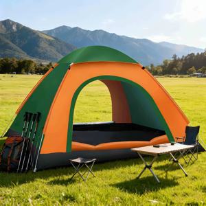 TEMU 아웃도어 2인용 대형 텐트 - 초경량 휴대용 실내/야외 캠핑 텐트, 그린 & 오렌지 돔 캐노피, 어린이용 간편 설치, 백팩 친화적 텐트, 뒷마당, 여행, 봄/가을용 (어린이/크리스마스 선물)