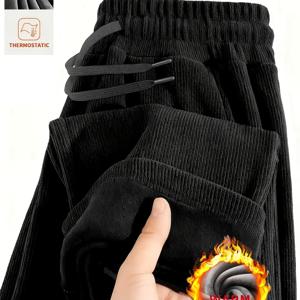 TEMU 남성용 가을 겨울 캐주얼 코듀로이 팬츠, 루즈핏 패션 팬츠 네 포켓, 레그 폴리에스터 논스트레치 안감 보온 팬츠, 다용도|냉장고바지|남자바지|바지