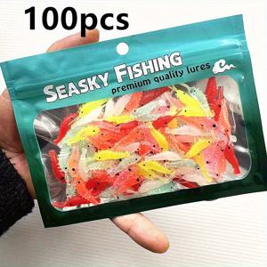 TEMU 겨울 낚시용 100개 세트 새우 루어 소프트 베이트 인조 미끼 바이오닉 베이트 시뮬레이션 새우 PVC 싱킹 새우 낚시 미끼, 겨울 낚시용 루어