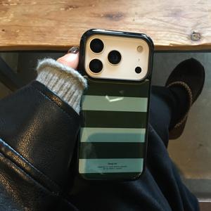 TEMU 레트로 스트라이프가 돋보이는 투톤 글로시 휴대폰 케이스, Apple 11부터 17 Pro Max Plus 호환, 가을/겨울에 완벽.|폰케이스|케이스