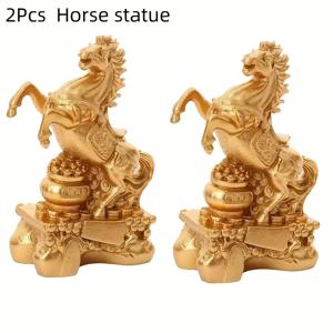 TEMU 2개 수제 행운 말 조각상 | 옥신받침이 있는 말 타기 장식, 번영과 성취를 상징, 아버지의 날, 사무실, 거실 및 침실 데스크탑 장식에 이상적