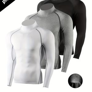 TEMU 세트 신상 긴팔 러닝 스포츠 통기성 타이트핏 하이넥 피트니스 슈트 퀵드라이 남성 농구 축구 훈련 베이스 레이어 프로페셔널