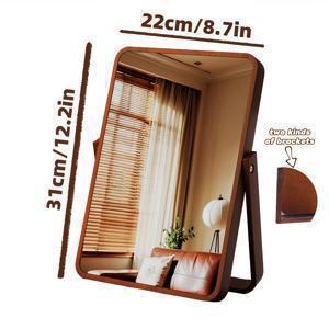 TEMU 천연 대나무 거울 | 호두색 빈티지 우드 테이블 화장대 거울, 접이식, 휴대용 침실, 욕실, 현관용