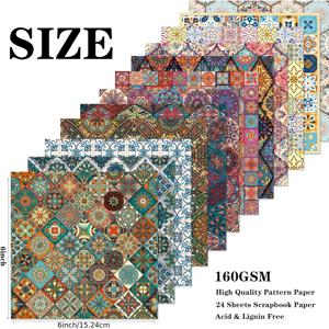 TEMU 24개의 화려한 타일 스타일 시리즈 아트 종이 12가지 스타일의 아트 스크랩북용 종이, 성인용 DIY 수제 오리가미 매트, 다양한 패턴, 종이 절단, 판지, 단면 빈티지 스크랩북, DIY 장식용 카드 제작 용품, 원목, 공예용 종이
