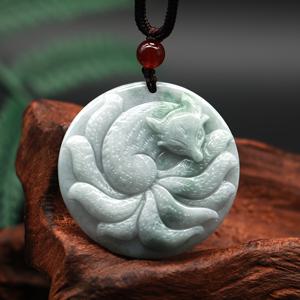 TEMU 우아한 끈이 달린 고급 천연석 구미호 펜던트 - 남성용 독특한 풍수 매력