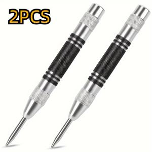 TEMU 2개 ASDTODW 헤비 듀티 자동 센터 펀치, 5인치 스테인리스 스틸 크롬 마감 - 금속, 플라스틱, 나무용 조절 가능한 스프링 임팩트 홀 마커 스크라이버 - 내구성 및 정밀 도구