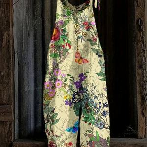 TEMU 봄과 여름을 위한 편안한 소매 없는 루즈핏 점프수트, 꽃무늬 스트랩 점프수트, 여성 의류