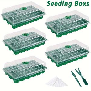 TEMU 5개 모종 트레이 키트 (습도 조절 통풍 덮개 & 받침대 포함) - 40구 모종 재배 시스템, 배수 구멍이 있는 녹색 플라스틱 온실 스타터 트레이