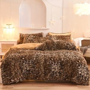 TEMU 프린트 인조 모피 이불 커버 세트 3개, 푹신한 털이 있는 침구 2개의 베개 커버 포함, 부드럽고 아늑한 침실 장식