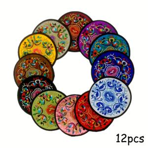 TEMU 중국풍 자수 코스터 12개