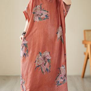 TEMU 플러스 사이즈, 우아하고 편안한 루즈핏 V넥 원피스. 해변, 바닷가, 여행, 레저 및 휴가에 완벽합니다.