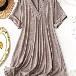 TEMU 플러스 사이즈 - 캐주얼 스타일 V넥 루즈핏 반팔 원피스