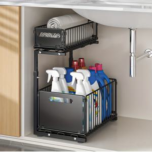 TEMU 풀아웃 서랍, 2단 캐비닛 정리용 메탈 바스켓, 카운터탑 욕실 수납, 주방 싱크대 아래 정리함, 사무실 캐비닛 바스켓 정리함, 2단 싱크대 아래 수납, 블랙 싱크대 아래 수납, 욕실 주방용