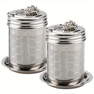 TEMU 뚜껑, 체인 후크 및 드립 트레이가 있는 2개 세트 스테인리스 스틸 차 주입기 - 주방이나 레스토랑에서 루스 리프 차 추출에 완벽함