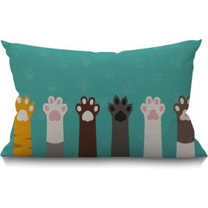 TEMU 1개 귀여운 고양이 발자국 베개 커버 - 생동감 있는 틸 & 컬러풀 고양이 발 디자인, 모던 팜하우스 스타일, 100% 폴리에스테르, 거실 & 테라스 소파용 지퍼 쿠션 커버 - 세탁기 사용 가능, 단면 (내부 삽입물 없음)