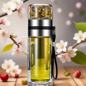 TEMU 1개 투명 고강도 보로실리케이트 유리 이중벽 보온 차잔 + 차잎 분리기, 오피스 차 머그, 이중벽 컵, 보온 보냉 휴대용 물병, 남성 비즈니스 및 여행용