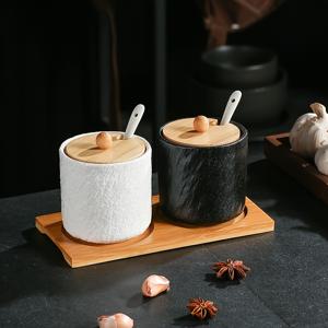 TEMU 일본 스타일 세라믹 향신료 병 세트 (뚜껑, 스푼, 트레이 포함), 집에서 사용하는 주방용, 고추가루, MSG, 소금, 설탕 등 조미료 보관 용기 포함