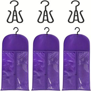 TEMU 3개입 가발 보관 가방 세트, 방진 기능이 있는 방수 및 튼튼한 헤어 익스텐션 행거로 스타일 정리 가능 (보라색)