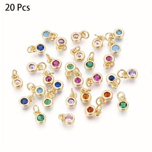 TEMU 20개 랜덤 멀티컬러 구리 상감 큐빅 지르코니아 펜던트 (점프 링 포함), 귀걸이, 팔찌 및 목걸이 주얼리 제작에 적합