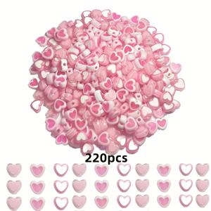 TEMU 발렌타인데이 색상의 8mm 핑크 비즈 220개 세트. 복숭아 하트 디자인으로 주얼리 제작, 커플 팔찌, 목걸이 및 소규모 공예에 적합합니다.