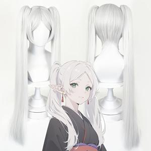 TEMU 모두를 위한 애니메이션 코스프레 가발 - 은색과 흰색 짧은 머리, 호랑이 클립, 이중 포니테일, 긴 직모 - 열에 강한 섬유, 쉬운 스타일링, 핏, 바디 플러스, 드레스 업