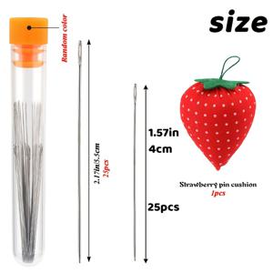 TEMU 50개 비즈 바늘 세트 - 보관 병 및 재봉용 쿠션 포함, 2가지 사이즈의 초박형 긴 직선 바늘, 주얼리 만들기, 자수, 핸드세이빙용 내구성 있는 정밀 비즈 작업용 바늘