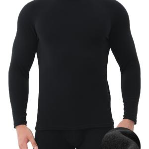 TEMU 남성용 보온 내의 긴팔 셔츠 - 헤비듀티 블랙 베이스 레이어, 고탄력 복부 컨트롤 & 지지력 좋은 핏, 헬스, 야외 및 일상복 - 겨울철 보온성 (세탁기 사용 가능) - 옷 위에서 부피 없이 보이지 않음