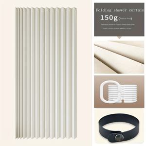 TEMU 1개 줄무늬 접이식 샤워 커튼, 단열 폴리에스터 욕실 장식 후크 포함, 설치 및 보관 용이, 프라이버시와 스타일을 위한 현대적인 수직 디자인, 쉬운 설치 커튼 | 세련된 샤워 액세서리 | 열차단 원단